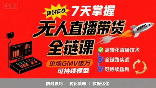 【精】无人直播带货全链防封实战课,7天掌握高转化直播技术,实现单场GMV破万可持续模型-创业猫 【精】无人直播带货全链防封实战课,7天掌握高转化直播技术,实现单场GMV破万可持续模型-创业猫