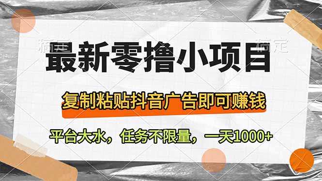 最新零撸小项目，复制粘贴抖音广告即可赚钱，平台大水，任务不限量，一…-淘米帮