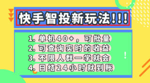 快手智投新玩法,单机日入40+,可批量,可查询实时收益,收益日结24小…-淘米帮