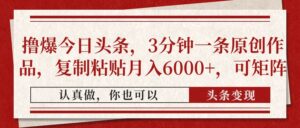 撸爆今日头条，3分钟一条原创作品，复制粘贴月入6000+，可矩阵-淘米帮