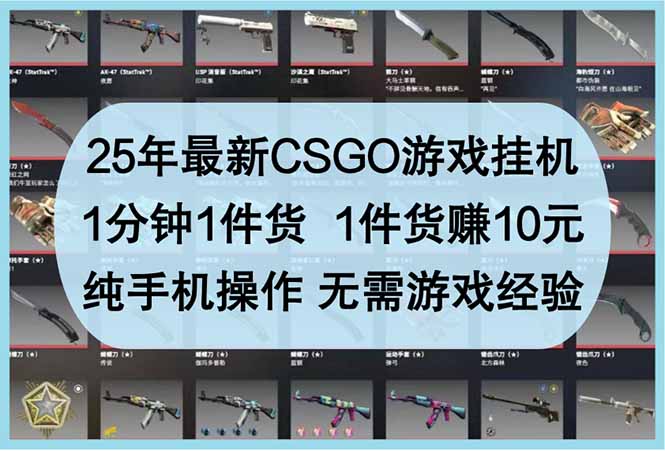 25年最新CSGO游戏挂机，1分钟1件货，1件货赚10元 纯手机操作 无需游戏经验-淘米帮