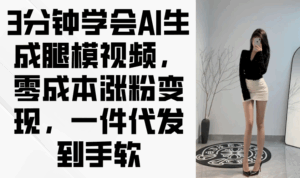 3分钟学会AI生成腿模视频,零成本涨粉变现,一件代发到手软-淘米帮