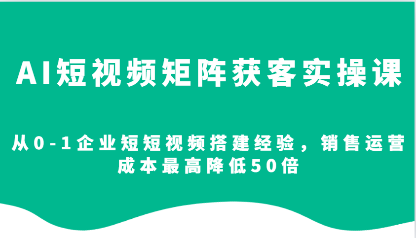 AI短视频矩阵获客实操课，从0-1企业短短视频搭建经验，销售运营成本最高降低50倍-淘米帮