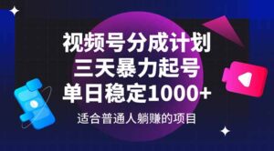 视频号分成计划，三天暴力起号玩法 单日稳定1000+-淘米帮