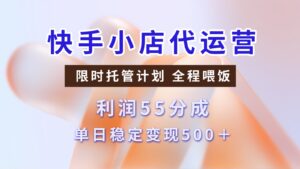 快手小店代运营,限时托管计划,收益55分,单日稳定变现500+-淘米帮