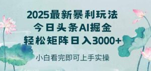 今日头条2025年最新暴利玩法，思路简单，复制粘贴，轻松实现矩阵日入3000+-淘米帮