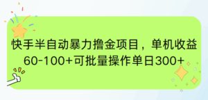 快手半自动暴力撸金项目，单机收益60-100+可批量操作单日300+-淘米帮