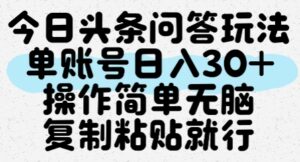 今日头条问答玩法，单账号日入30+，操作简单无脑复制粘贴就行-淘米帮