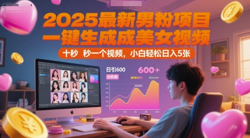 2025最新男粉项目，一键生成美女视频，日引600+色粉 十秒一个视频，小白轻松日入5张【揭秘】-淘米帮
