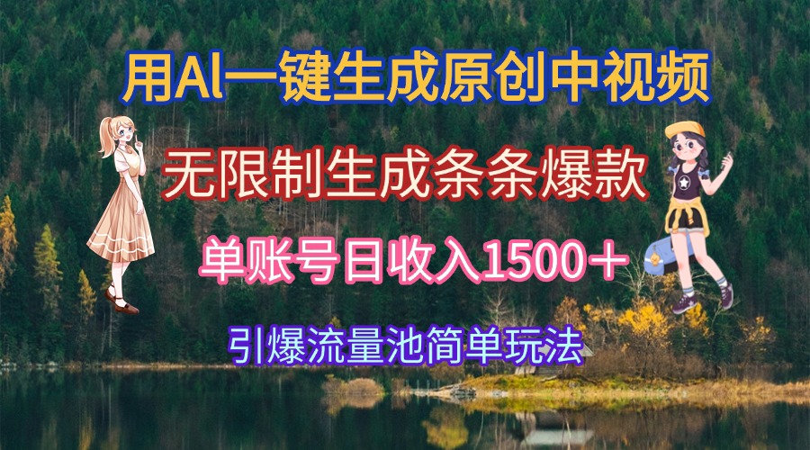 用Al一键生成原创中视频，无限制生成条条爆款，单账号日收入1500＋引爆…-淘米帮