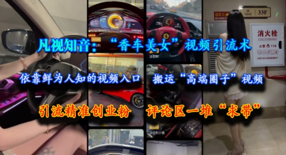 凡视知音：“香车美女”视频引流术，依靠鲜为人知的视频入口，搬运“高端圈子”视频，引流精准创业粉，评论区一堆“求带”-淘米帮