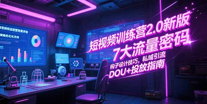 短视频训练营2.0新版，7大流量密码/钩子设计技巧/私域引流/DOU+投放指南-淘米帮