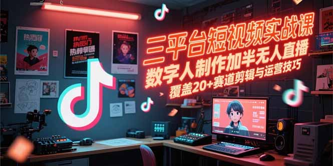 三平台短视频实战课，数字人制作加半无人直播，覆盖20+赛道剪辑与运营技巧-淘米帮