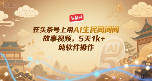 在头条号上用AI生民间故事视频，5天1k+，纯软件操作-淘米帮