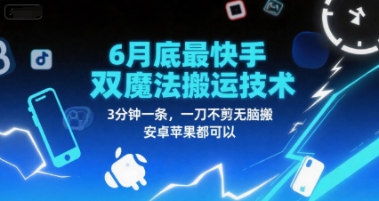 6月底最新快手双魔法搬运技术，3分钟一条，一刀不剪无脑搬，安卓苹果都可以-淘米帮