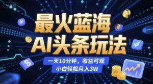最火蓝海AI头条玩法,一天10分钟,收益可观,小白轻松月入3W【揭秘】-淘米帮