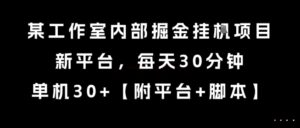 某工作室内部掘金挂G项目，新平台，每天30分钟，单机30+【揭秘】-淘米帮