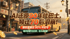 AI还原90年代巴士，一帧让70后泪崩！播放量碾压90%怀旧号，每天10分钟，日入4位数-淘米帮
