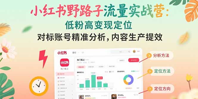 小红书野路子流量实战营：低粉高变现定位 对标账号精准分析 内容生产提效-淘米帮
