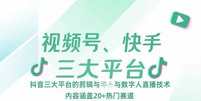 视频号、快手、抖音三大平台的剪辑与数字人直播技术，内容涵盖20+热门赛道-淘米帮