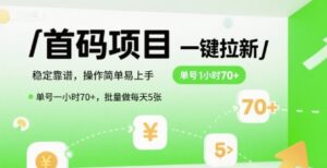 首码一键拉新项目，稳定靠谱，操作简单易上手，单号一小时70+，批量做每天5张【揭秘】-淘米帮