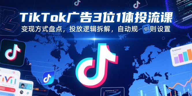 TikTok广告3位1体投流课，变现方式盘点，投放逻辑拆解，自动规则设置-淘米帮