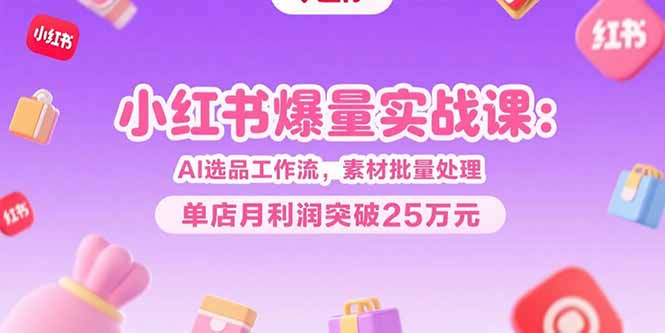 小红书爆量实战课：AI选品工作流，素材批量处理，单店月利润突破25万元-淘米帮