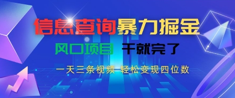 信息查询暴力掘金，一天三条视频，轻松变现四位数，风口项目干就完了【揭秘】-淘米帮
