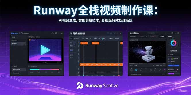 Runway全栈视频制作课：AI视频生成，智能剪辑技术，影视级特效处理系统-淘米帮