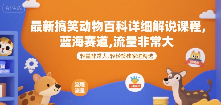 最新搞笑动物百科详细解说课程，蓝海赛道，流量非常大，轻松签独家进精选-淘米帮