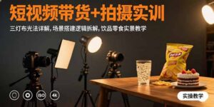 短视频带货+拍摄实训：三灯布光法详解,场景搭建逻辑拆解,饮品零食实景教学-淘米帮