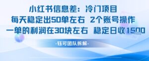 小红书信息差冷门项目一单利润30块每天稳定1.5k左右2个账号操作-淘米帮