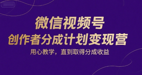 微信视频号创作者分成计划变现营，用心教学，直到取得分成收益-淘米帮