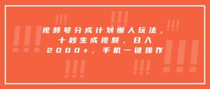 视频号分成计划懒人玩法，十秒生成视频，日入2000+，手机一键操作-淘米帮