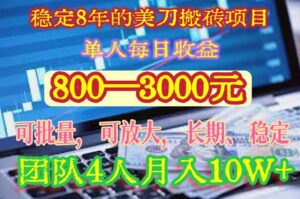 稳定8年的美刀搬砖项目，单人每日收益800—3000.团队4人月入10W+.可线下-淘米帮