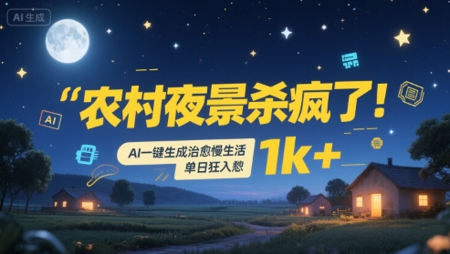 农村夜景杀疯了！AI一键生成治愈系慢生活，单日狂入1k+-淘米帮