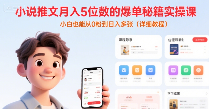 小说推文月入5位数的爆单秘籍实操课，，小白也能从0粉到日入多张(详细教程)-淘米帮