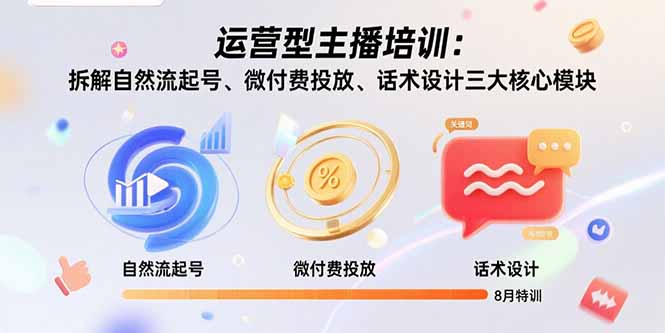 运营型主播培训：拆解自然流起号、微付费投放、话术设计三大核心模块-8月-淘米帮
