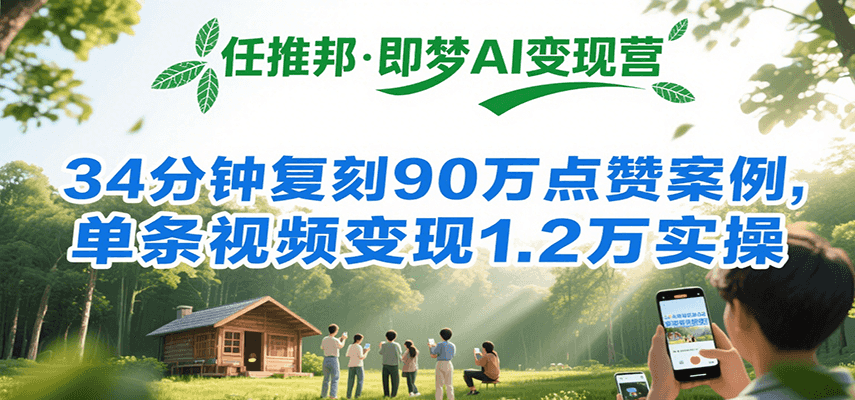 任推邦·即梦AI变现营，34分钟复刻90万点赞案例，单条视频变现1.2万实操-淘米帮