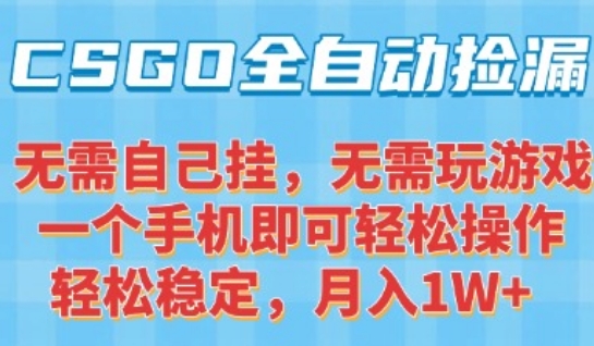 CSGO自动捡漏项目，最新独家玩法，一个手机可操作，新手小白轻松月入1W+，操作简单易上手【揭秘】-淘米帮