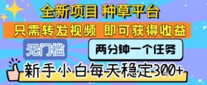 全新项目 种草平台 只需要转发任务视频 即可获得收益 新手小白每天稳定3张+【揭秘】-淘米帮