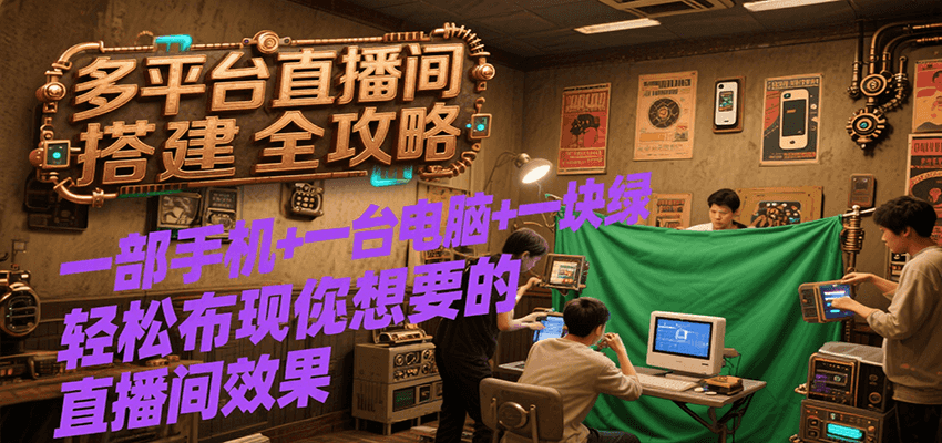 多平台直播间搭建全攻略，一部手机+一台电脑+一块绿布轻松实现你想要的直播间效果-淘米帮