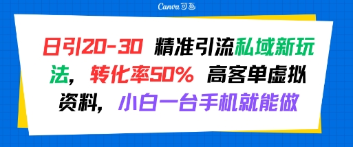 日引 20-30 精准引流私域新玩法，转化率50% 高客单虚拟资料，小白一台手机就能做-淘米帮