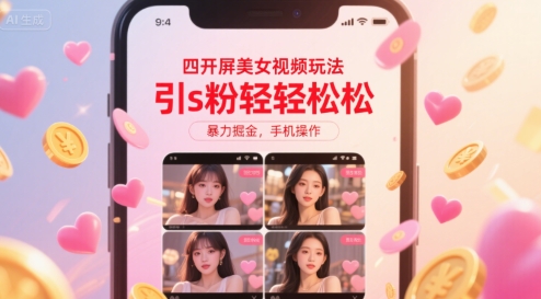 四开屏美女视频玩法，引s粉轻轻松松，暴力掘金，手机操作【揭秘】-淘米帮