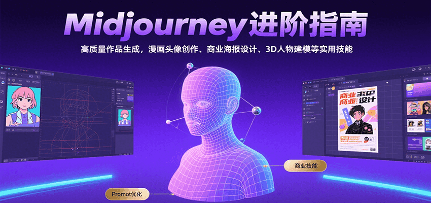 Midjourney进阶指南：高质量作品生成，漫画头像创作、商业海报设计、3D人物建模等-淘米帮