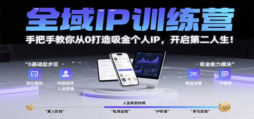 全域IP训练营，手把手教你从0打造吸金个人IP，开启第二人生！-淘米帮