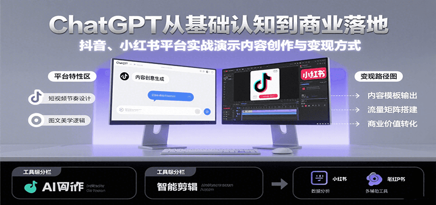 ChatGPT从基础认知到商业落地，实战演示抖音、小红书等平台的内容创作与变现-淘米帮