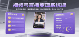 视频号直播变现系统课，账号开通装修、直播全流程准备、私域流量运营、成交转化技巧等-淘米帮