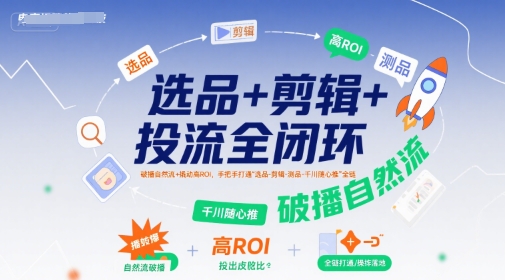 选品+剪辑+投流全闭环，破播自然流+撬动高ROI，手把手打通“选品-剪辑-测品-千川随心推”全链-淘米帮