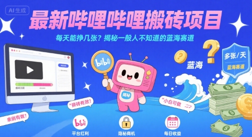 最新哔哩哔哩上B站搬砖项目，每天能挣几张？揭秘一般人不知道的蓝海赛道-淘米帮